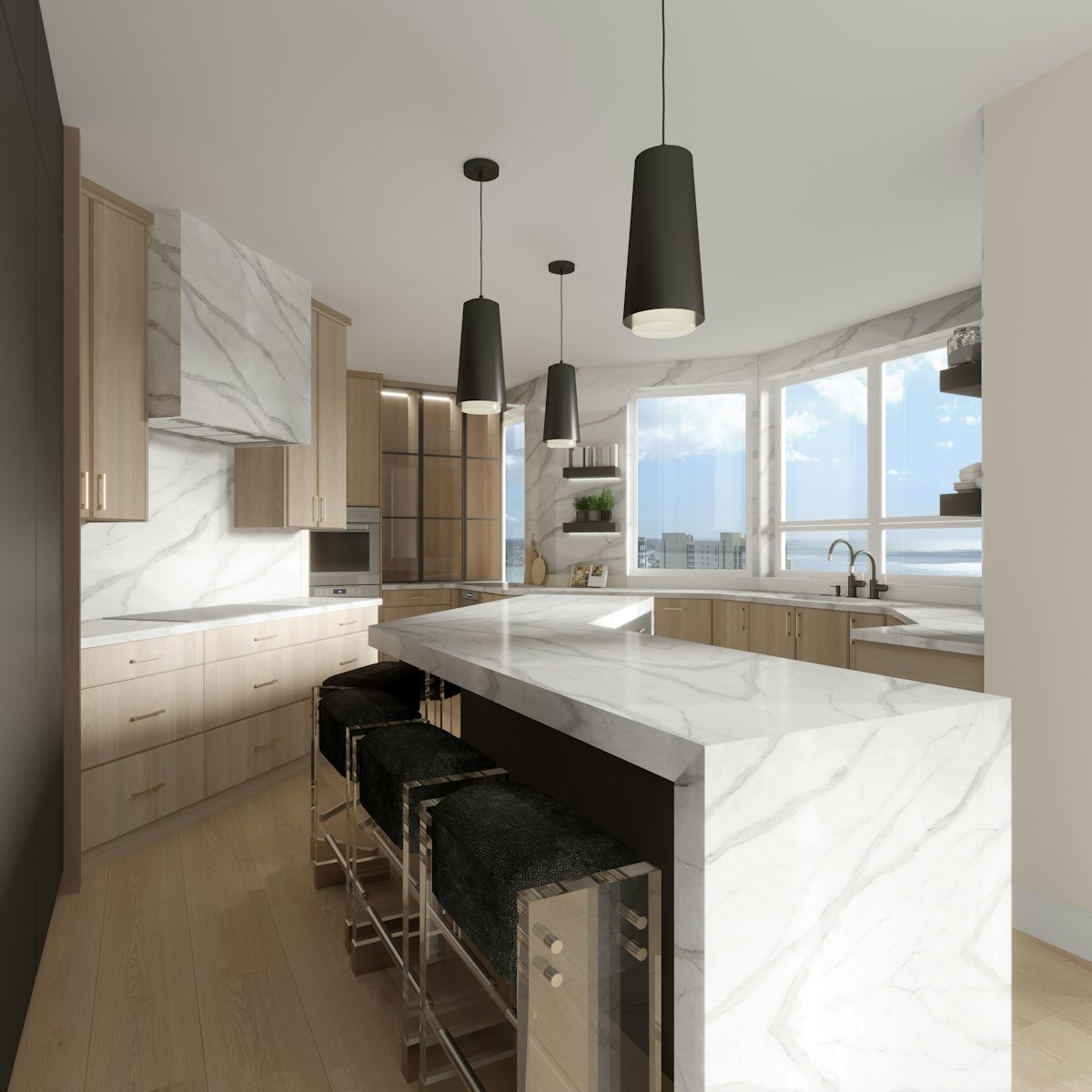 Quartz countertop in a finished kitchen