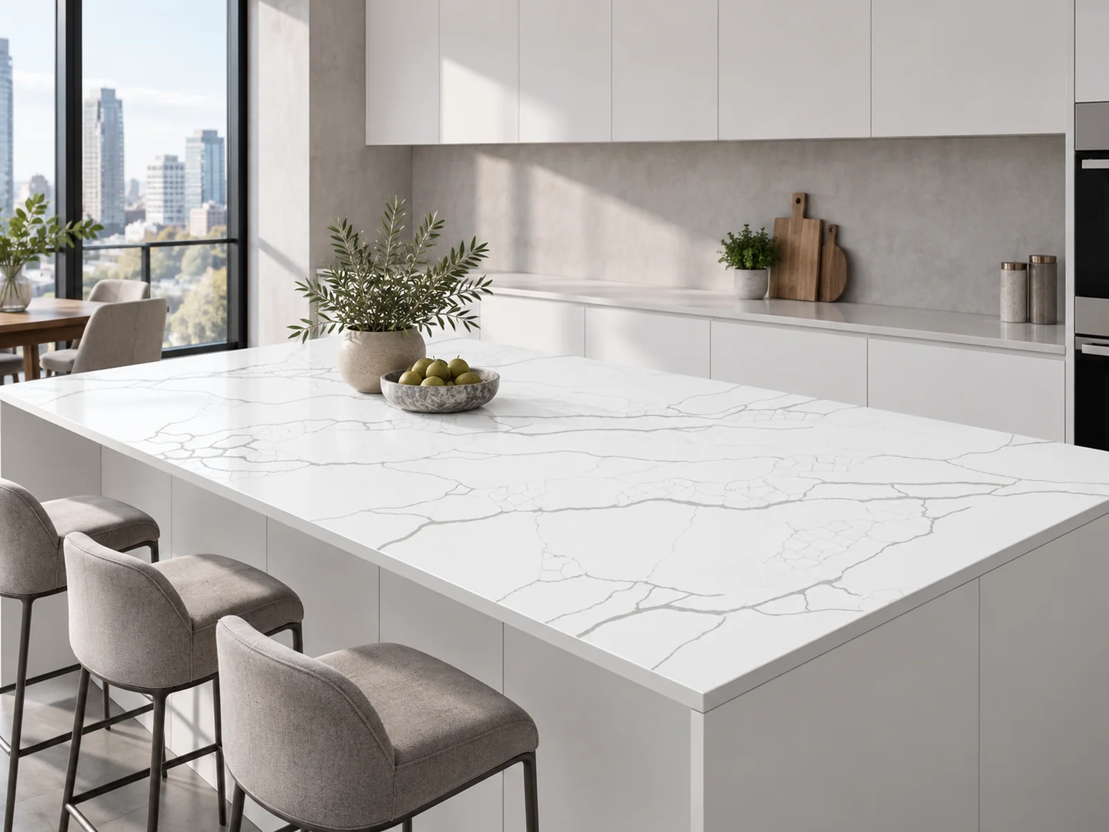 Rendering: Kitchen island top in Auro Quartz Calacatta 6601