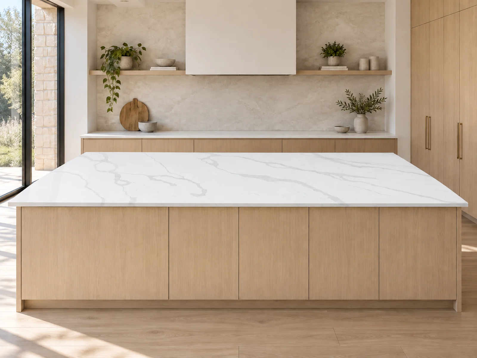Rendering: Kitchen island top in Auro Quartz Calacatta 6606