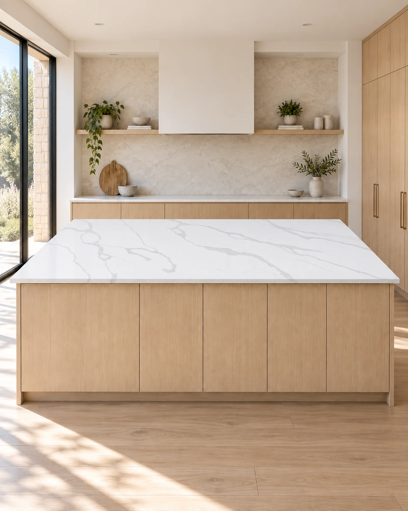 Rendering: Calacatta quartz used for long worktop runs