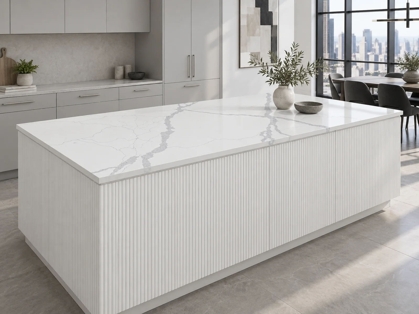 Rendering: Kitchen island top in Auro Quartz Calacatta 6610