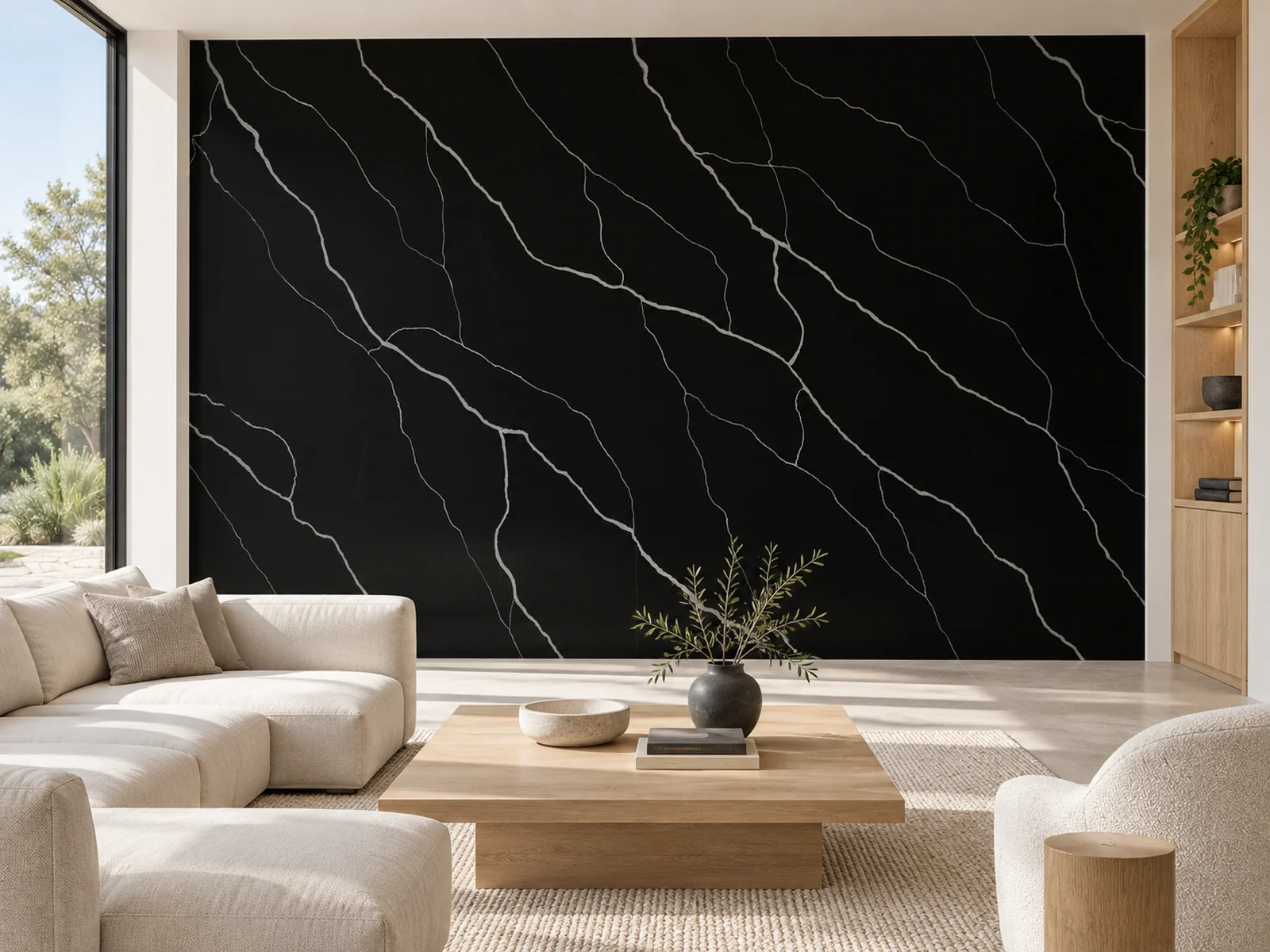 Rendering: Full-height feature wall in Auro Quartz Calacatta 6612