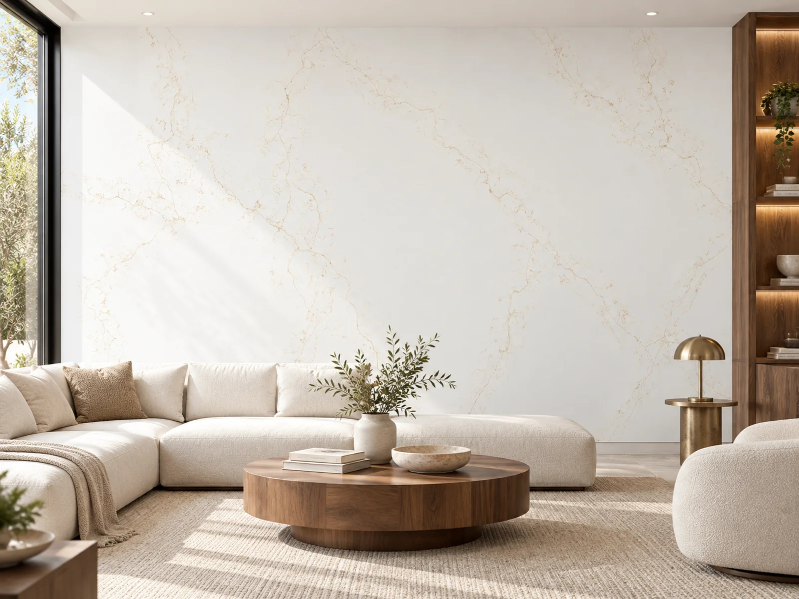 Rendering: Full-height feature wall in Auro Quartz Calacatta 6623 Gold