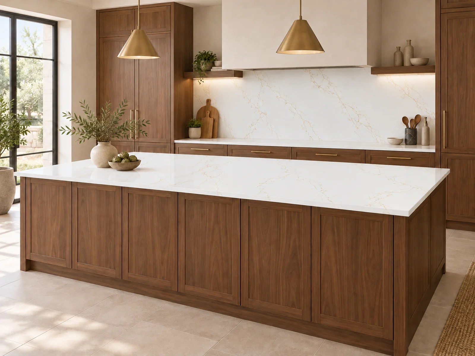 Rendering: Kitchen island top in Auro Quartz Calacatta 6623 Gold