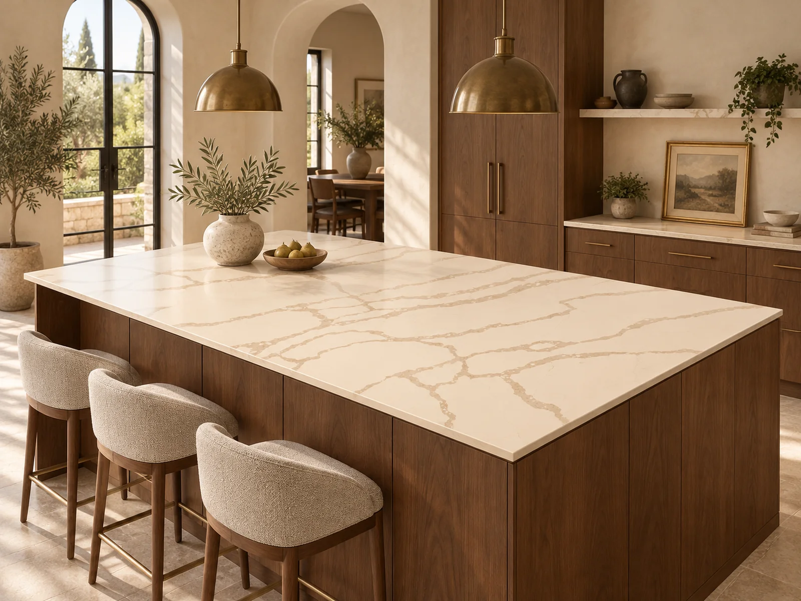 Rendering: Kitchen island top in Auro Quartz Calacatta 6635