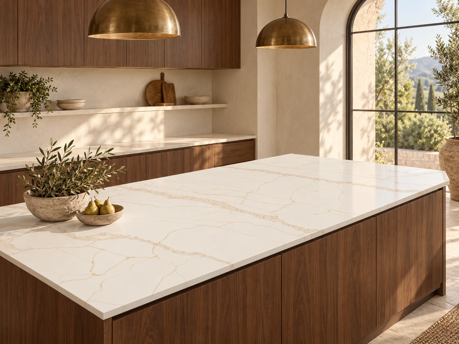 Rendering: Kitchen island top in Auro Quartz Calacatta 6638