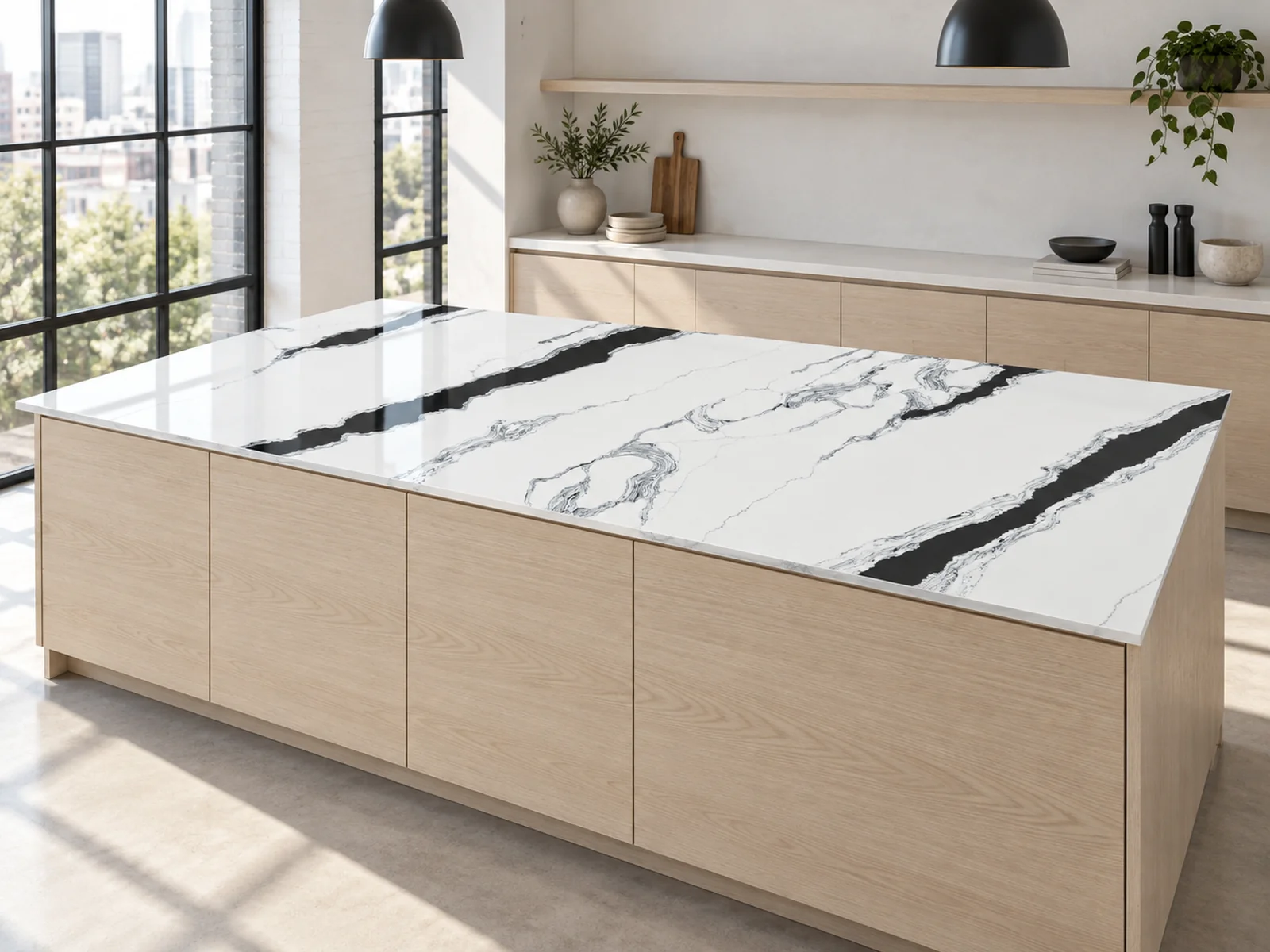 Rendering: Kitchen island top in Auro Quartz Calacatta 6648