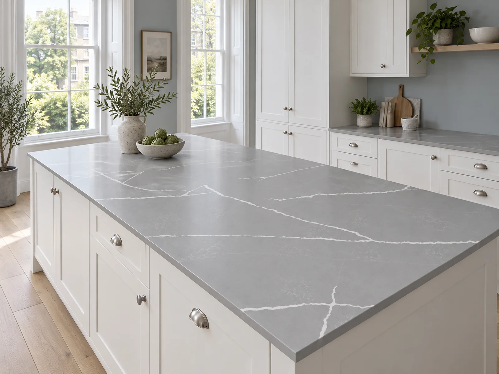 Rendering: Kitchen island top in Auro Quartz Calacatta 6655