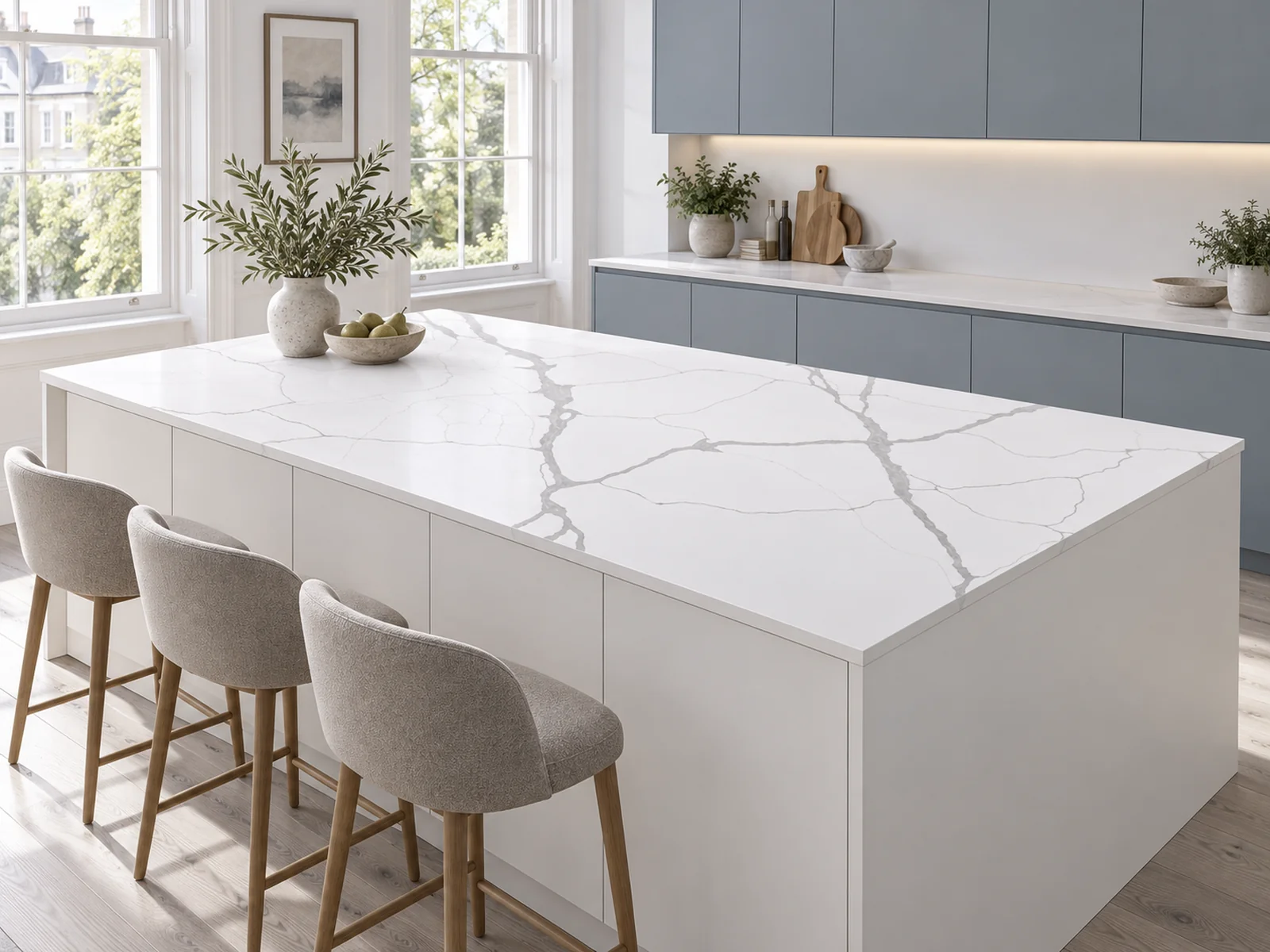 Rendering: Kitchen island top in Auro Quartz Calacatta 6702