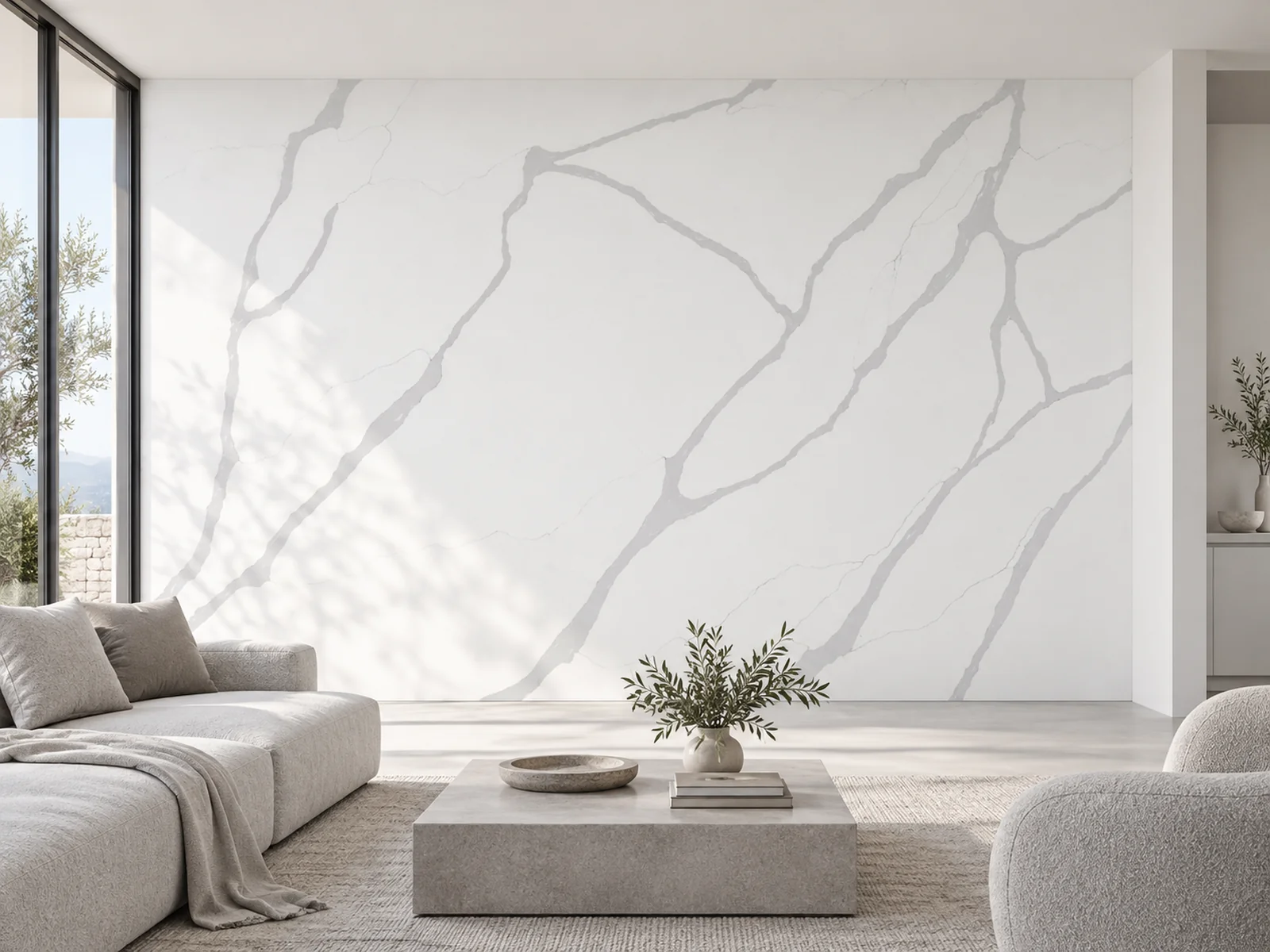 Rendering: Full-height feature wall in Auro Quartz Calacatta 6922