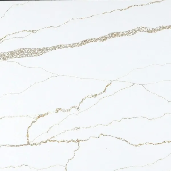 Calacatta 6614 Gold quartz, top edge of the slab