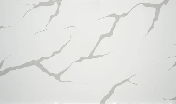 Auro Quartz Calacatta 6653 quartz slab, white with grey veins