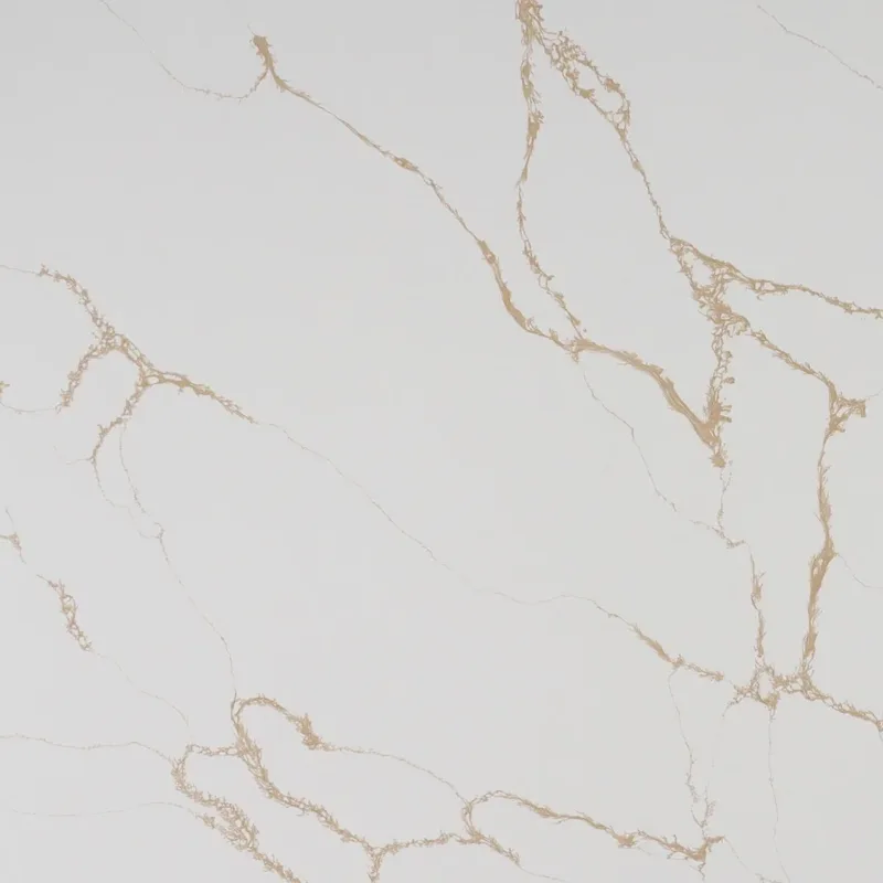 Calacatta 6714 Gold quartz, upper-left area of the slab